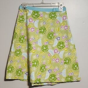 Lilly Pulitzer Vintage Floral Citrus Green A-Line Skirt Size 4